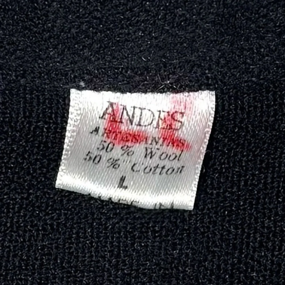 Andes Artesanias Vintage Wool Cotton Patchwork Henley Pullover‎ Sweater Black L - Picture 3 of 10